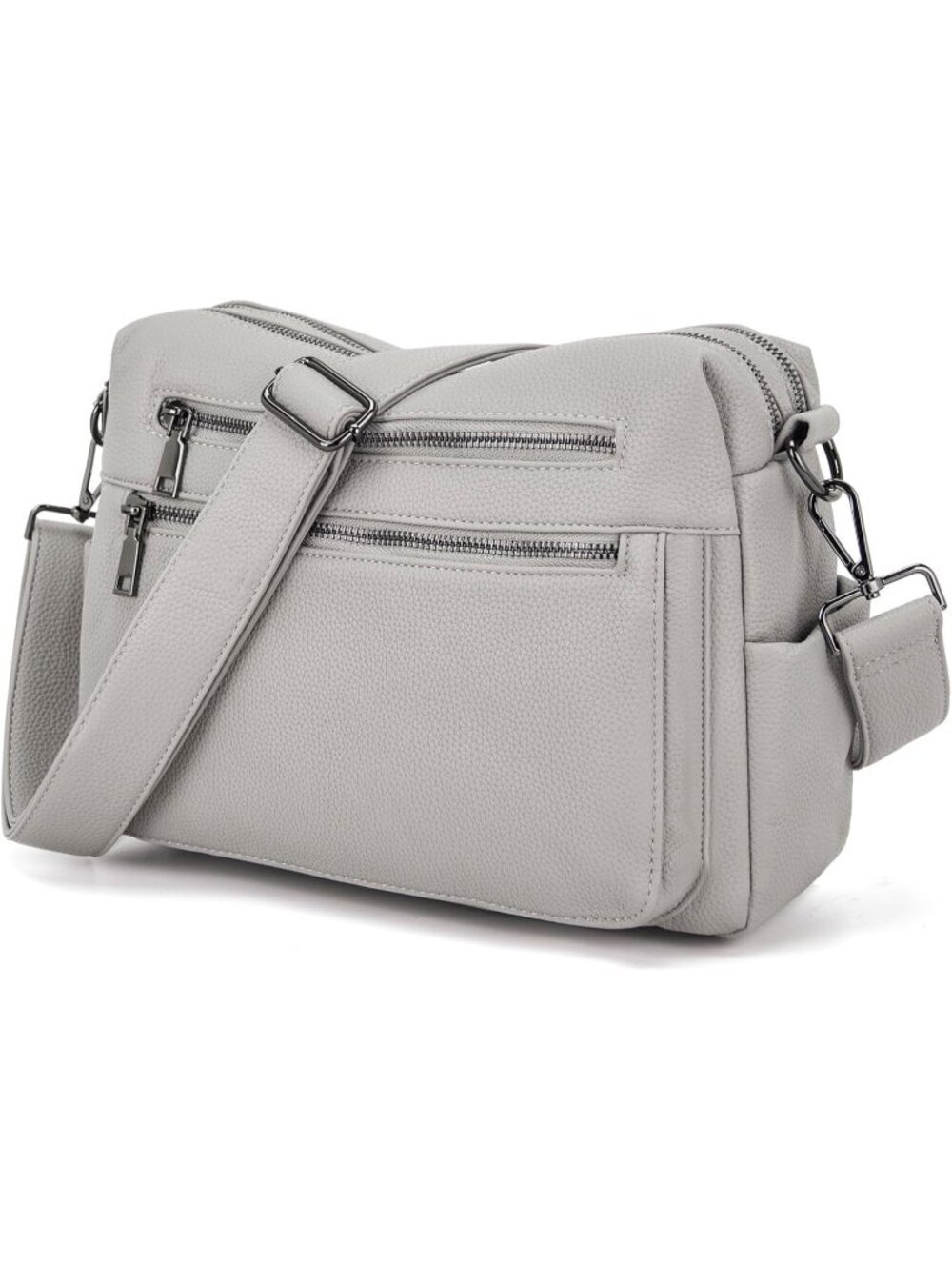 Women's S-Gray Faux Leather Adjustable Wide Strap with 10 Pockets Shoulder Bag